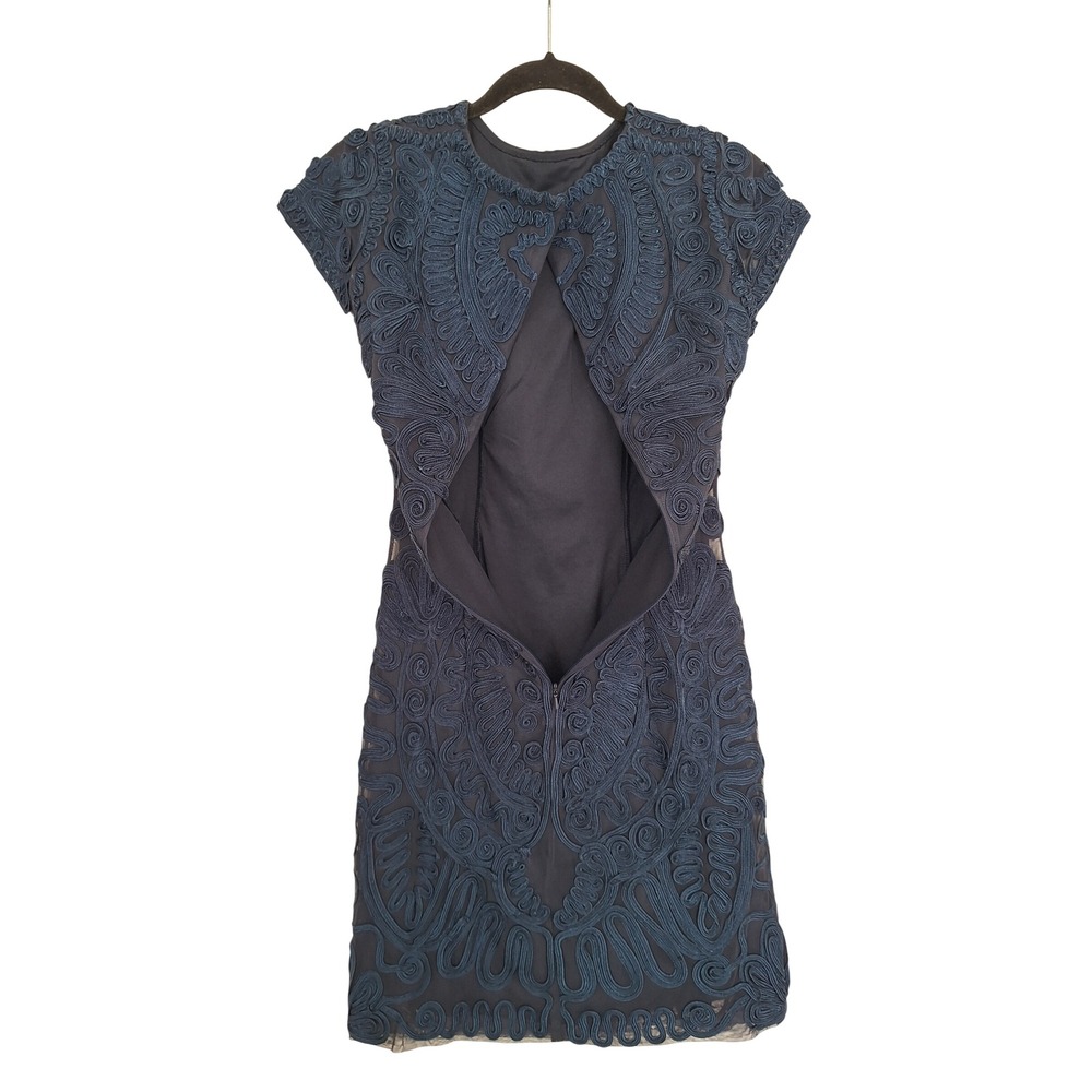 JS Collections Navy Blue Soutache Ribbon Sheath Cocktail Dress 864310 Womens - Picture 5 of 8